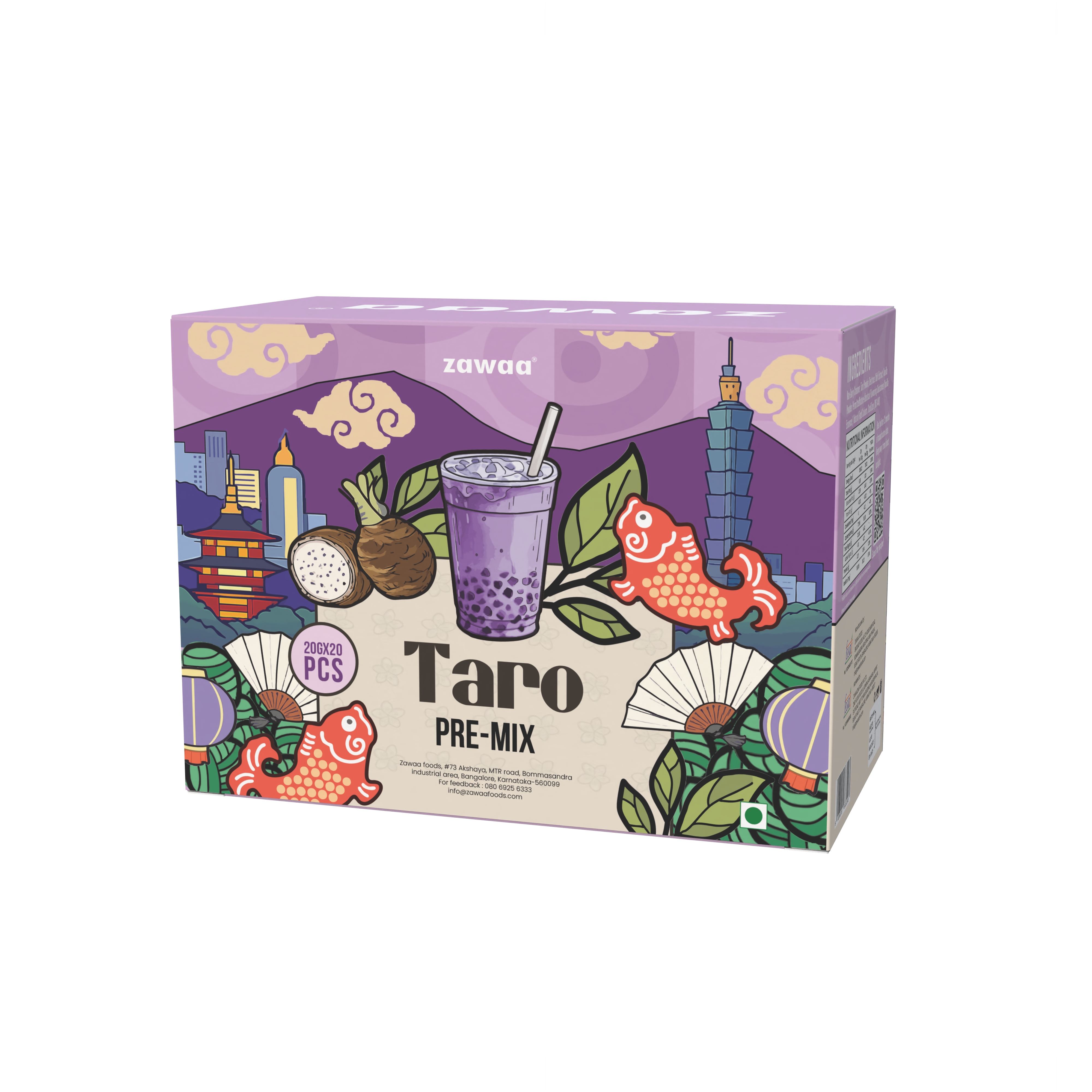 Zawaa Thai Tea Pre-Mix product box with creamy Thai tea illustration
