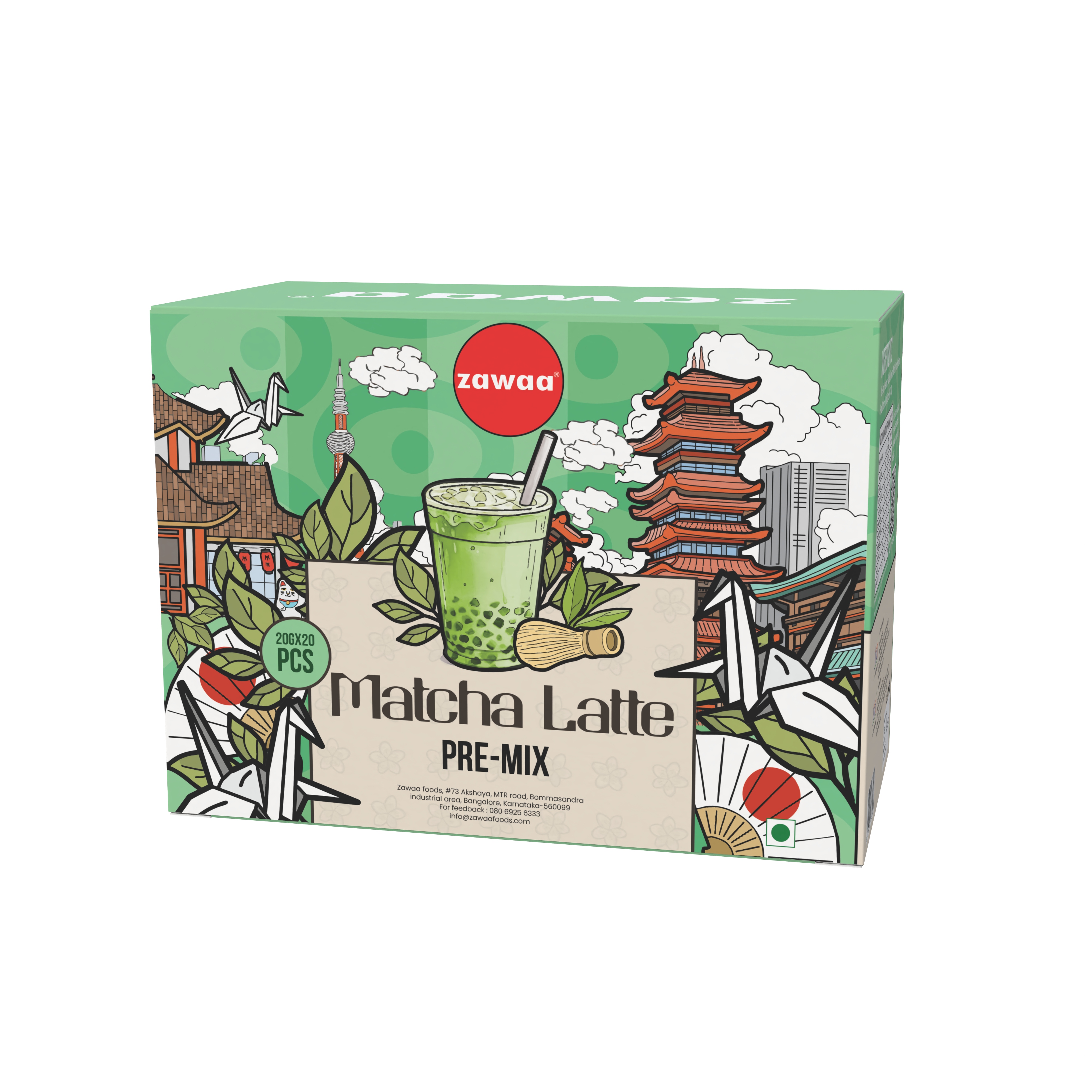 Zawaa Thai Tea Pre-Mix product box with creamy Thai tea illustration
