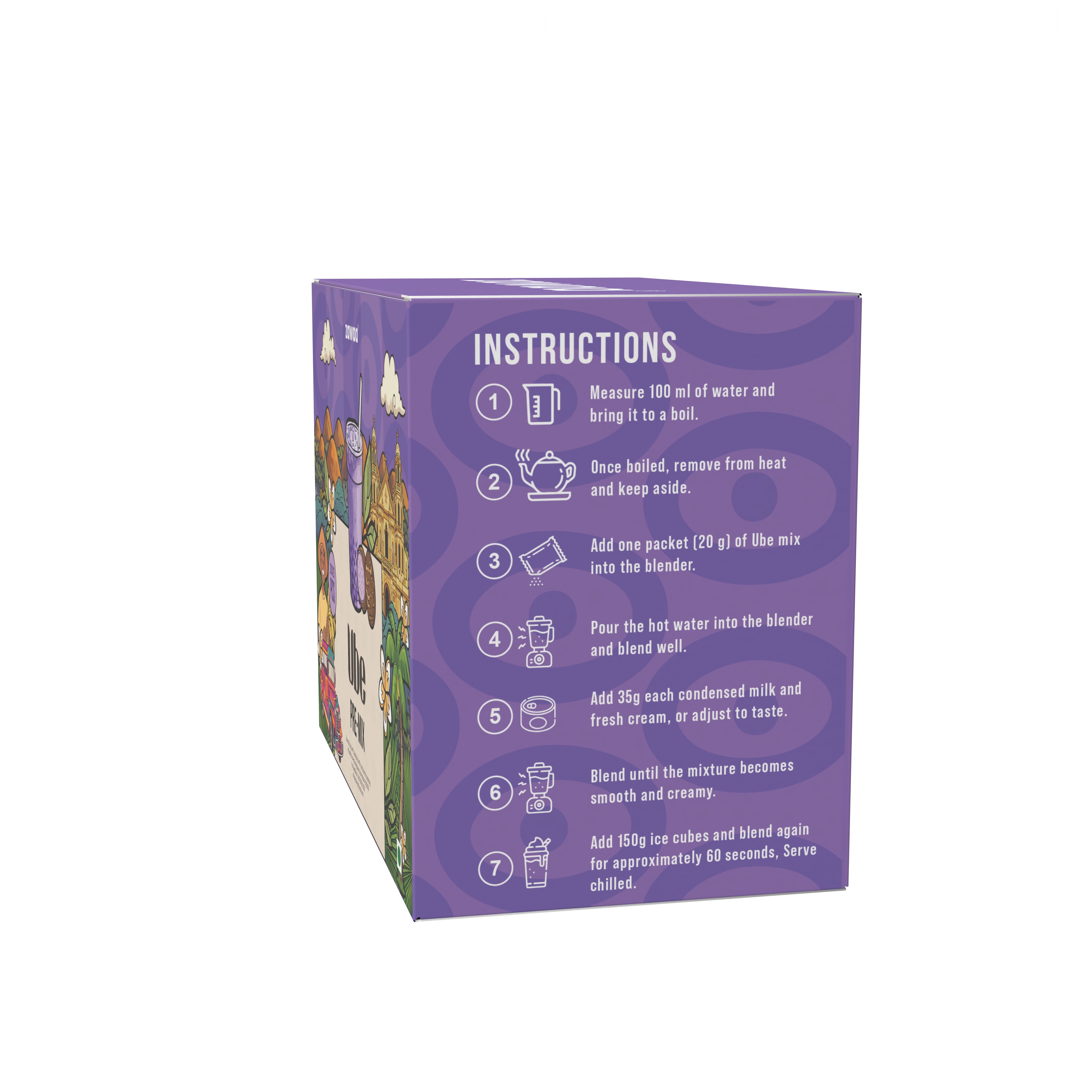Zawaa Ube Pre-Mix product box with creamy purple ube drink illustration